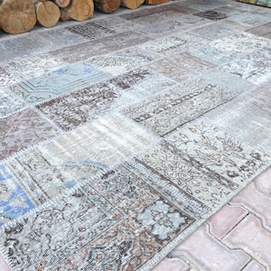 Turkish patchwork rug, Dizayn carpet, İnterior design ,Rug patchwork, Exclusive rug , Handmade rug, Area rug, Gray rug, gray blue rug