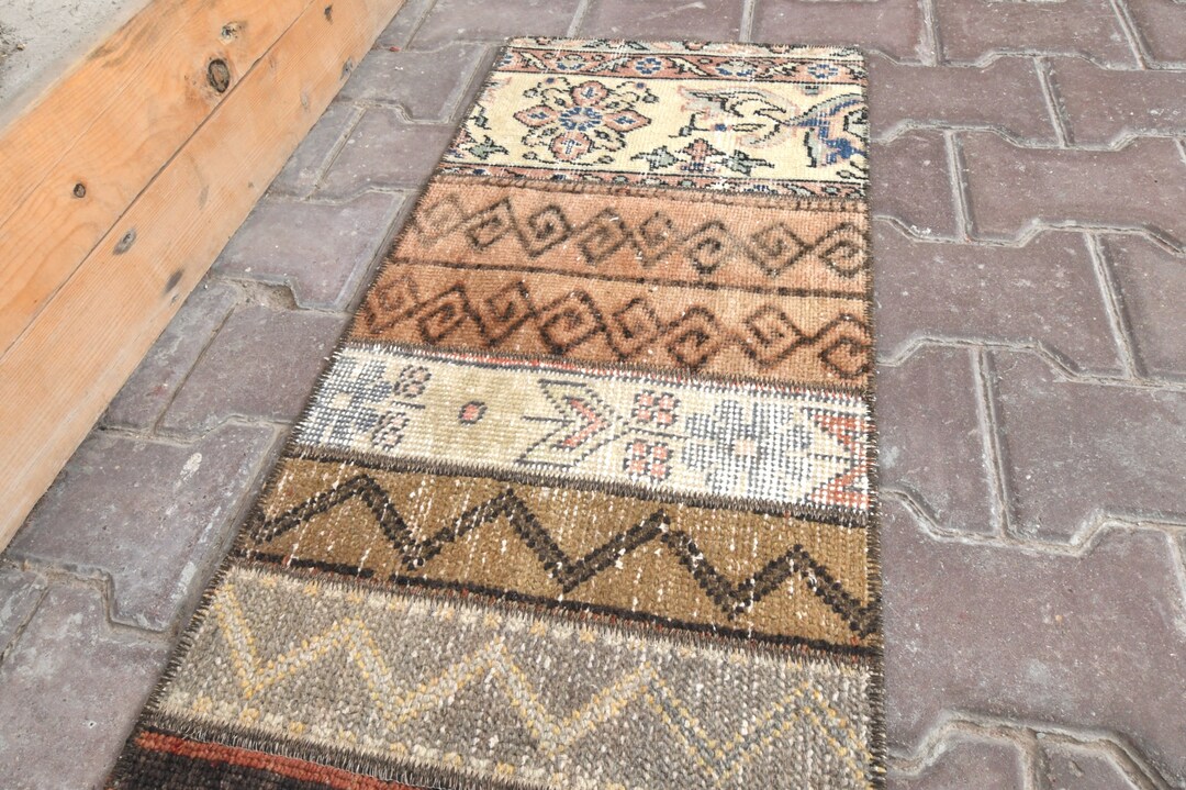 Hand-knotted Patchwork Runner Rug: Vintage Anatolian Oushak, Wool ...