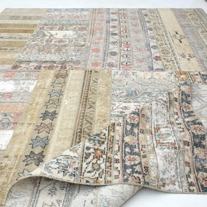 200x300 Beige Braun, Türkischer Patchwork Teppich, Vintage Handgemachter Teppich, Handgemachte Patchwork Teppiche, Patchwork Teppich, Vintage Patchwork