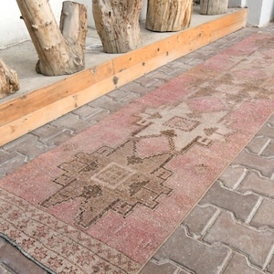 Soft Pink pink-yellow runner Rug Anatolian Runner Rug Turkish runner rug color full rug Vintage rug oushak rug decorative rug