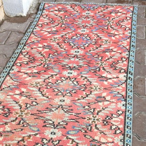 Runner Rug 2'4x11'8 Pink Blue Runner rug Oushak runner rug Turkish runner rug Wool rug Vintage  rug oushak rug decorative rug