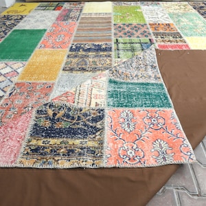 30x30 Patchwork Teppich, türkisches Patchwork, Wohndekor, Handgefertigtes Patchwork, Originaler Patchworkteppich, Vintage-Patchwork, Oushak-Patchwork