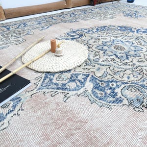7x11 Piink BllueTurkish rug, Wool rug, Vintage rug, Oushak rug, decorative rug, bohemian rug, antique rug, area rug, handmade rug, floor rug