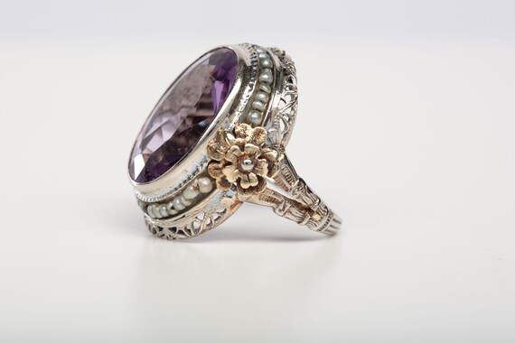 Ladies Vintage 1930's Large Amethyst 14k Two-Tone… - image 3