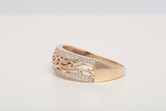 Ladies 10k Yellow Gold Cluster Diamond Scroll Ring - image 2