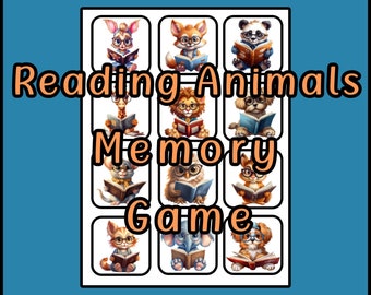 Reading Animals with Books Memory Game Printable - 12 Images