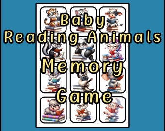 Baby Reading Animals with Books Memory Game Printable - 12 Images