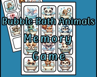 Bubble Bath Animals Memory Game Printable - 20 Images