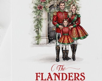 Custom Family Portrait Christmas Card | Illustrated Holiday Card, Watercolor or Cartoon Style | Nutcracker Themed Digital Download