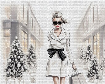 Christmas Fashion Illustration Clipart, Watercolor PNG (Digital Download)