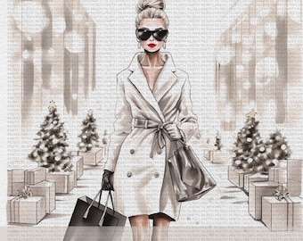 Christmas Fashion Illustration Clipart, Watercolor PNG (Digital Download)