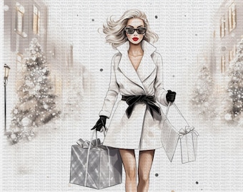 Christmas Fashion Illustration Clipart, Watercolor PNG (Digital Download)