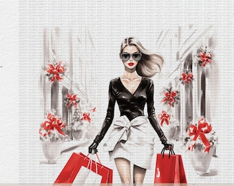Christmas Fashion Watercolor Clipart, PNG (Digital Download)