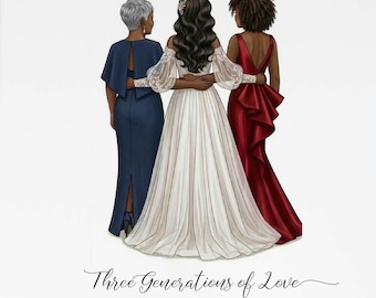Custom Mother of the Bride Portrait, Personalized Wedding Gift for Mom & Grandma