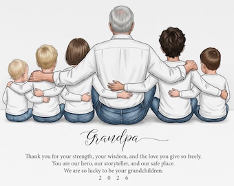 Custom Grandfather Portrait Illustration from Photo Personalized Grandpa Gift Fathers Day Grandad Birthday Family Wall Art Printable