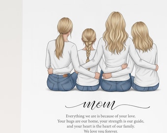 Custom Mother and Child Illustration | Personalized Mom Portrait | Mother’s Day Gift | Birthday Gift for Mom | Custom Family Art Print