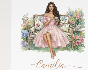 Custom Bridal Illustration | Tea Party Portrait (Digital Download)