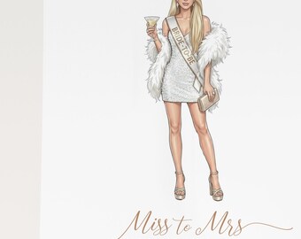 Personalized Bachelorette Guestbook Poster, Custom Bride Illustration (Digital Download)