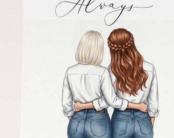 Custom Mother Daughter Portrait | Floral Family Illustration (Digital Download)