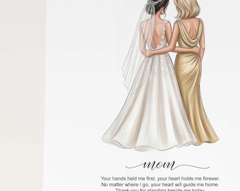Mother of the Bride Gift from Bride, Custom Mother Daughter Wedding Portrait, Personalized Wedding Thank You Mom Illustration Art