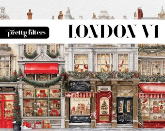 Christmas Town Watercolor Clipart, Holiday Buildings (PNG Digital Download)