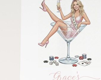Custom Vegas Bride Portrait | Las Vegas Bachelorette Party Gift | Bride Squad Illustration | Vegas Bach Decor | Personalized Bride Poster
