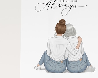 Grandma Gift from Granddaughter Personalized Illustration | Mothers Day Gift for Grandma, Custom Nana Portrait, Grandmother Keepsake Art