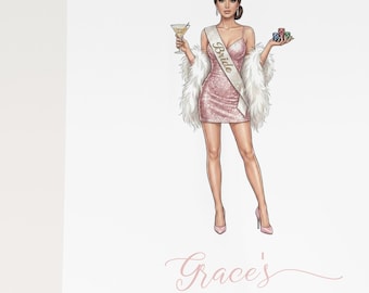 Vegas Bachelorette Guestbook Alternative | Custom Bride Illustration | Las Vegas Bachelorette Party Decor | Bride To Be Gift | Casino Theme