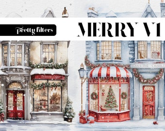 Watercolor Christmas Town Clipart, Holiday Houses (Digital Download)