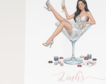 Custom Vegas Bachelorette Illustration | Fashion Sketch Hen Party Gift (Digital Download)