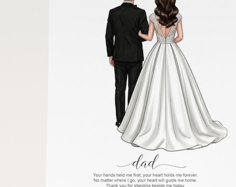 Custom Father Daughter Wedding Portrait, Dad and Bride Illustration Gift, Personalized Father of the Bride Gift, Wedding Thank You Dad