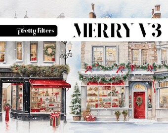 Watercolor Christmas Town Clipart, Holiday House PNG (Digital Download)