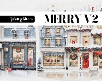 Watercolor Christmas Town Clipart, Holiday Village PNG (Digital Download)