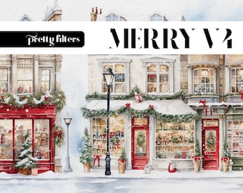 Watercolor Christmas Town Clipart, Xmas Houses, PNG (Digital Download)
