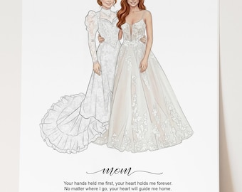 Custom Mother of the Bride Portrait, Wedding Gift for Mom, Bride and Mother Illustration, Personalized Wedding Portrait, Thank You Mom Gift