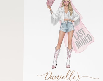 Custom Last Rodeo Bride Illustration – Disco Cowgirl Bachelorette Party (Digital Portrait)