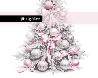 Pink Christmas Tree Clipart, Watercolor PNG (Digital Download)