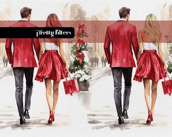 Christmas Couple Watercolor Clipart (Digital Download)