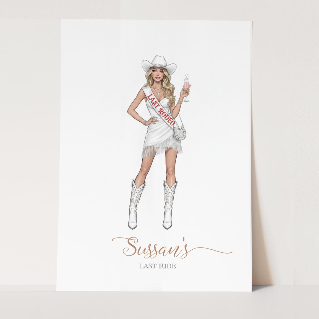 Custom Bride Portrait Last Rodeo | Bachelorette Party Gift | Cowgirl ...