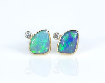 Opal and Diamond Below 'The Surface' Stud Earrings in 9K Yellow Gold