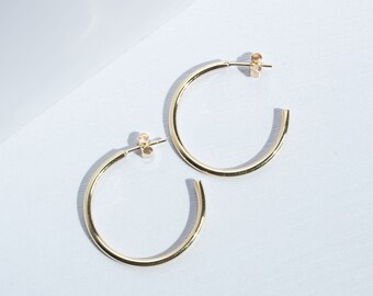 Solid Gold Hoop Earrings in 9K Yellow Gold with Stud Backing