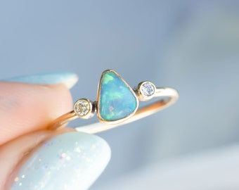 Australian Opal and Diamond 'Stella' Ring in 9K Yellow Gold Size M