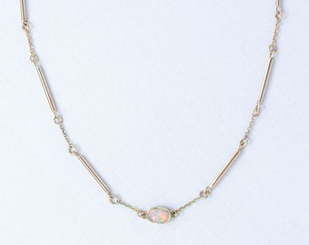 Ebb & Flow Opal Necklace in Solid Gold / Handmade Bar Chain/ Delicate Necklace