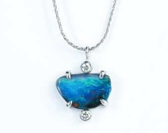 Australian Boulder Opal & Diamond 'Oceanic' Necklace in 18K White Gold