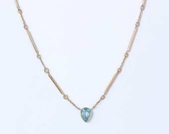 Ebb & Flow Aquamarine Necklace in Solid Gold / Handmade Bar Chain/ Delicate Necklace