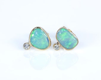 Opal and Diamond Below 'The Surface' Stud Earrings in 9K Yellow Gold