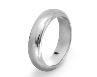 6mm Men's D-Shape Wedding Band in Solid White Gold/ Platinum, Classic Men's Wedding Ring, Polished White Gold/ Platinum