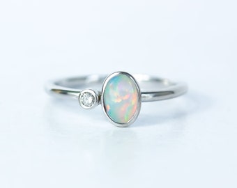 Opal & Diamond Island Ring in 18K White Gold- All sizes