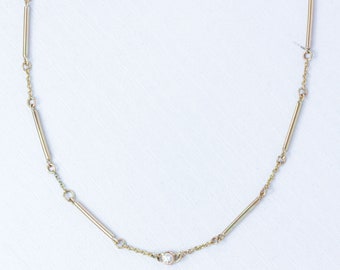 Ebb & Flow Diamond Necklace in Solid Gold / Handmade Bar Chain/ Delicate Necklace