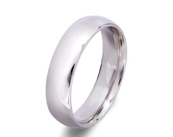 6mm Men's Court Wedding Band in Solid Gold, Classic Men's Wedding Ring, Polished White Gold/Platinum